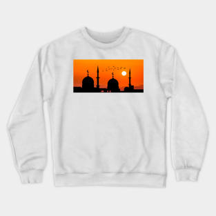 Silhouette of mosque with orange coloured sunset Crewneck Sweatshirt